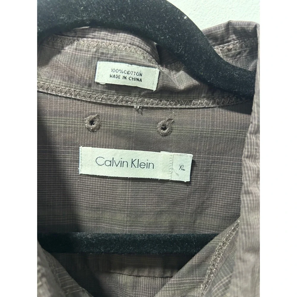 Calvin Klein Mens XL Brown Plaid Button Down Shirt Long Sleeve 100% Cotton